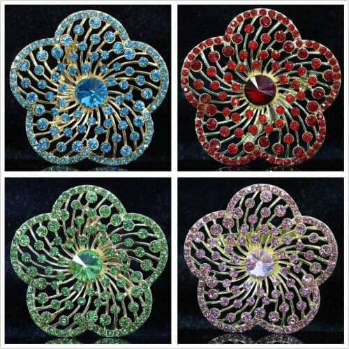Newly mix-colors round big flower brooch rhinestone crystal scarf weddings gold-color pins jewelry B1235