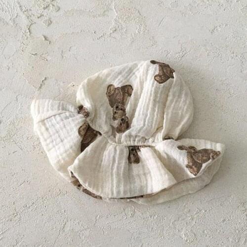 2021 New Summer Baby Bucket Hat Children Sun Hats Infant Toddler Beach Cap Cute Bear Print Sunscreen Fisherman Beanie 1-5 Year