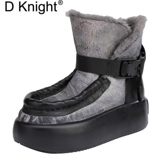 Winter New Waterproof Platform Wool Ankle Short Boots Women Wedge Shoes Warm Comfortable Leather Thick-Soled Snow Boot High Heel