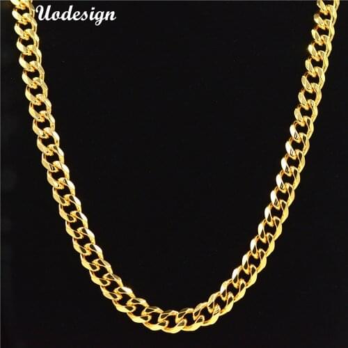 Uodesign Width 10MM Mens Necklace Gold Filled Chain for Men Women Curb Cuban Link Hiphop Jewelry