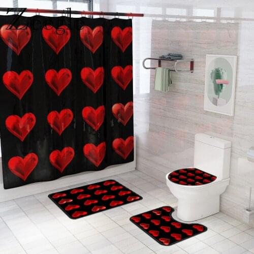 Romantic Love Hearts Bath Mat and Shower Curtain Absorbent Bathroom Floor Carpet Bathroom Foot Mat Non-Slip Bath Foot Rug