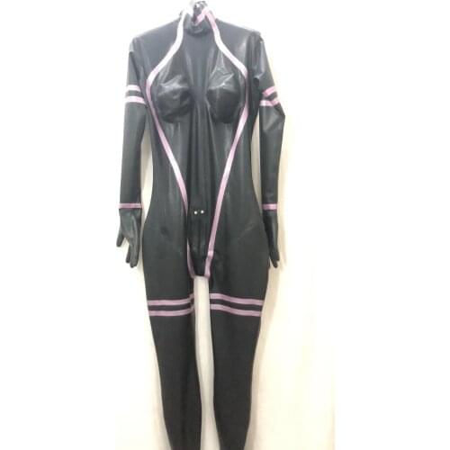 Sexy Black Womens Latex Catsuit Skin Tights Full Body Latex Suit Rubber Latex Clothing 3D Breast