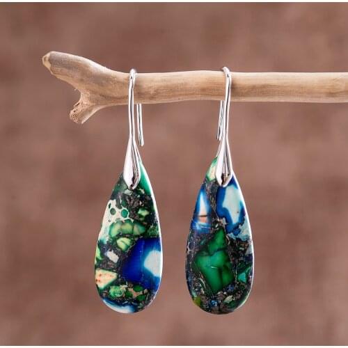 Green Blue Imperial Stones Hook Teardrop Earrings