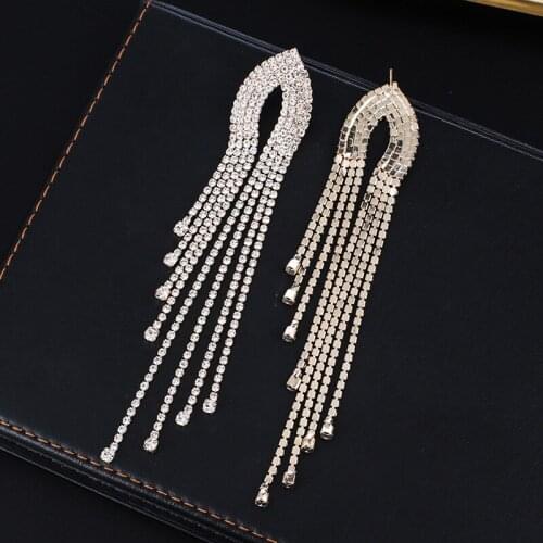 New fashion personality simple rhinestone tassel long earrings silver long earrings ladies jewelry gifts multi-layer earrings