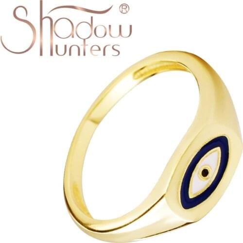 SHADOWHUNTERS Real 925 Sterling Silver Evil Blue Enamel Eye Ring Yellow Gold Good Luck Charm Trendy Travel Jewelry Man Woman