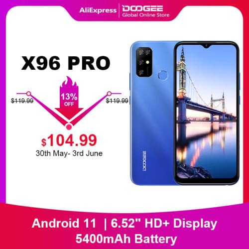 Doogee X96 Pro Mobile Phone 6.52”HD+ Screen 4GB RAM 64GB ROM Octa-Core 13MP Quad Camera 5400mAh Battery Android 11.0 Smartphone