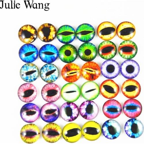 Julie Wang 50pcs 6mm/8mm/10mm Glass Round Dragon Lizard Frog Vivid Eyes Cabochons For Necklace Pendant Jewelry Making Accessory
