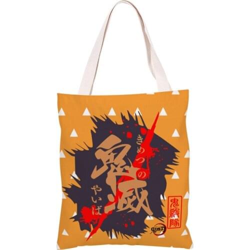 2020 3D Print Ghost Blade Animation Cartoon Carbon Peas Shoulder Bag Canvas Bag Student Tutorial Demon Slayer Bag
