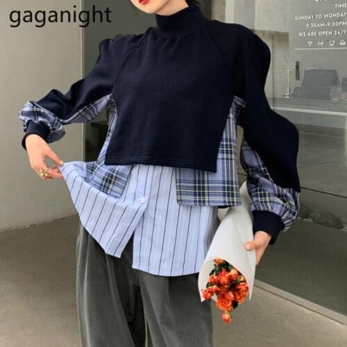 Gaganight Fashion Women Patchwork Hoodies Long Sleeve Loose Sweatershirt Casual Elegant Office Lady Chic Outwear Tops Pullovers