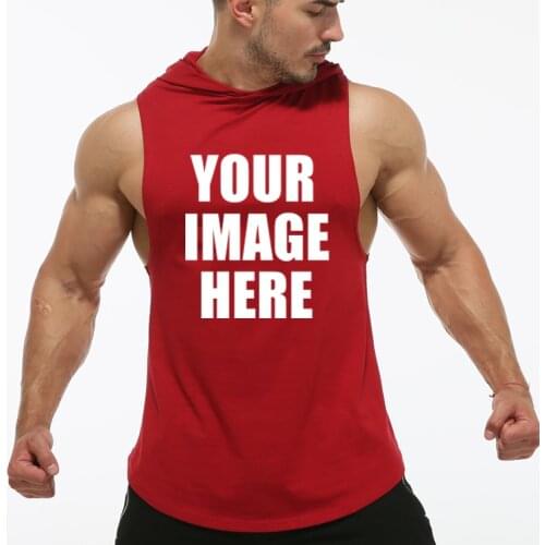 High Quality Custom Printed Sports Made 95 Cotton 5 Spandex Sports Sleeveless Hooded Vests Singlets Men