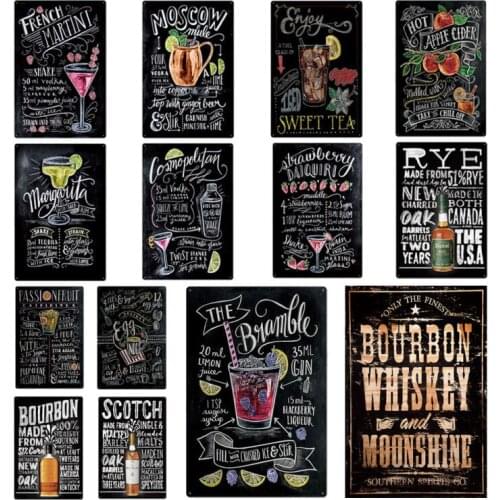 Funny Vintage Metal Plate Alcohol French Martini Drinker Sign for Bar Pub Man Cave Kitchen Wall Decoration Enamel Tin Signs