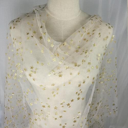 Gold/Silver Star Sequins Mesh Fabric for Wedding/Evening Dress French Tulle Lace Fabric Clothing Decoration Sew on Accessories