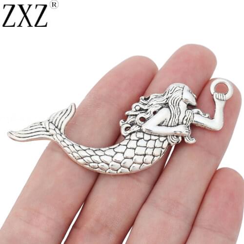 ZXZ 5pcs Tibetan Silver Large Mermaid Nautical Charms Pendants Beads for Jewelry Making Findings 76x24mm