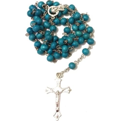 24pcs/lot mix colors Rosary Necklace Wooden Beads Cross Rosary large crucifix St benedict medal free ship