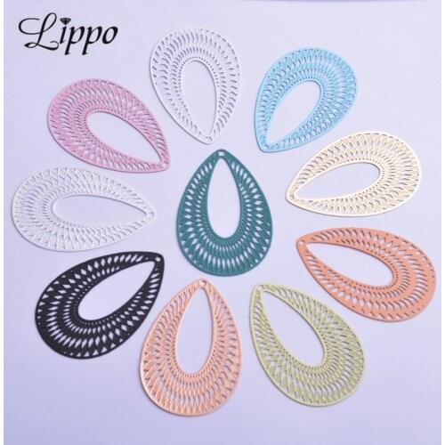 30pcs AB5062 27*40mm Brass Silver Color Black Drop Water Charms DIY Tassels Earring Pendant Hanging Jewelry Decoration