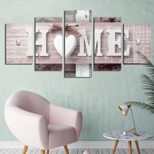 5 Pieces Decoration Painting Letter Canvas Picture LOVE HOME Wall Art Print Decor for Home Living Room Bedroom Poster No Frame