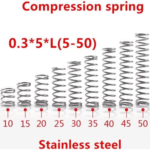 50pcs/lot 0.3*5*5/10/15/20/25/30/35/40/45/50mm spring 0.3mm stainless steel Micro small Compression spring