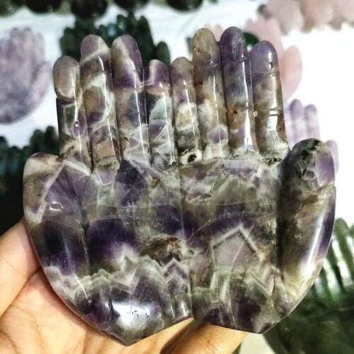 9-11cm Large Natural Dream Amethyst Crystal Hand Carved Hand Carving Reiki Healing Buddha Hand For Decorate