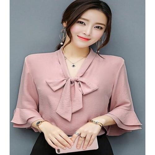 Fashion Chiffon Blouses Women Office Tops Petal Sleeve Casual Larger Size Female Shirts Loose 2021 Clothing