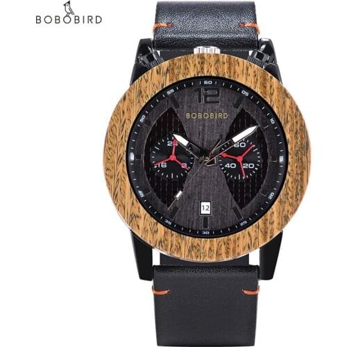 Reloj hombre Top Brand BOBO BIRD Mens Watches Wood Chronograph Wristwatch Auto Date Quality Movement relogio masculino Best Gift