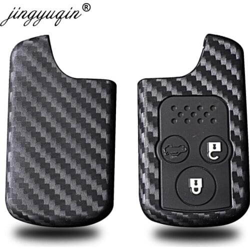 Jingyuqin Car key Carbon Silicone Case Cover for honda CRV 2012 2013 Crosstour 2010 Car Key Bag Holder Chain Ring