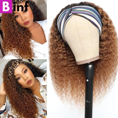 Ombre Blonde T1b 30 Jerry Curly Headband Wig Human Hair Wigs For Black Women Brazilian Remy Full Machine Made Headband Scarf Wig
