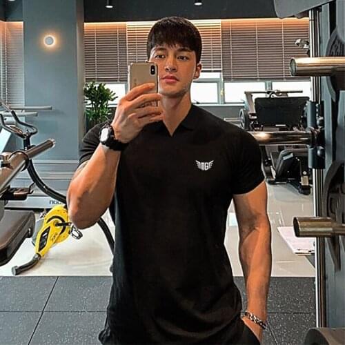 New Mens Clothing Fashion Polo Short Sleeve Fitness Tshirt Training Bodybuilding Casual Sports Running V-neck Polo T Shirts