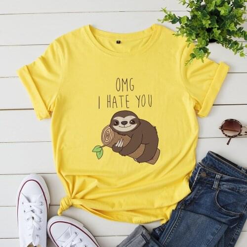 Funny Sloth Print T-shirt Women Summer Cute Cartoon Short Sleeve Cotton Tops Large Size Harajuku Streetwear Animal Tee TShirt