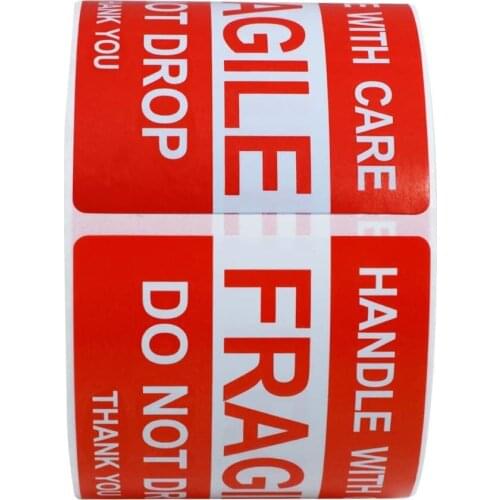 Fragile Sticker 2" x 3" - Handle with Care - Shipping Label (500 Labels Per Roll)