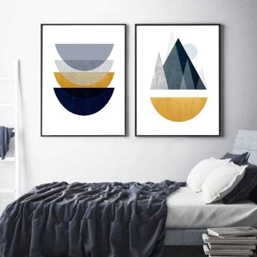 Mid Century Style Canvas Painting Modern Abstract Geometric Mountain Shape Art Print Poster Wall Pictures Living Room Decor Gift
