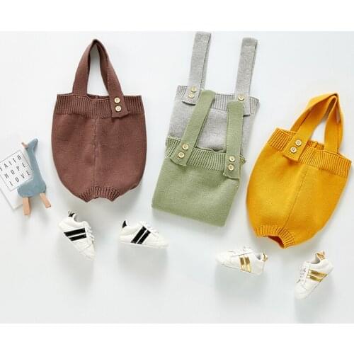 2021 Spring Autumn Fashion Newborn Baby Girl Strap Romper Set Infant Kids Vintage Knit Cotton Overalls Unisex Jumpsuits Clothing