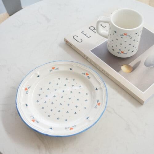 Korea Ins Small Fresh Blue Flower Coffee Cup Plate Set Milk Cup Dessert Plate