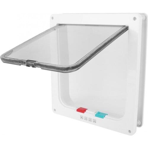 Cat Flap Door White Color Lockable Controllable Flexible Switch Pet Lock Flap Door for Pets Puppy Dog Cats Pet Gate Door Kit