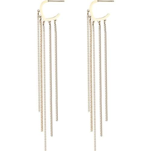 Beautiful And Elegant Hook-shaped Hang 5 Box Chain Drop Earring Stainless Steel High Quality Light Gold Color Earring For Women