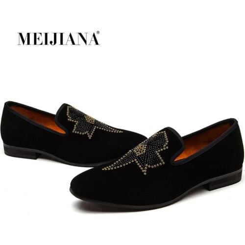 MEIJIANA New Hot Drilling Men Loafers Shoes Leisure Flat Shoes Spring Autumn Fashion Mens Comfortable Non-slip Leather Shoes