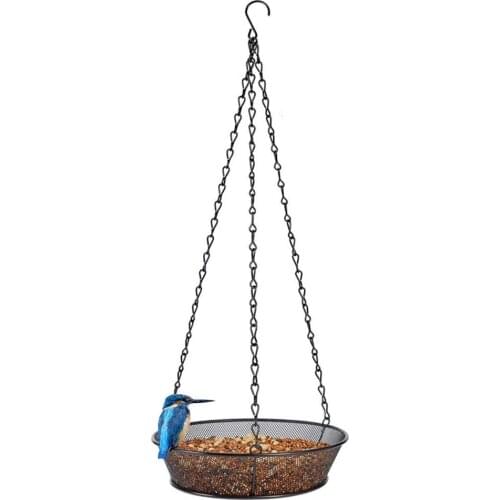Multi-purpose Wrought Iron Hanging Bird Feeder Hummingbird Food Tray Outdoor Hanging Iron Mesh Seed Tray Flower Basket