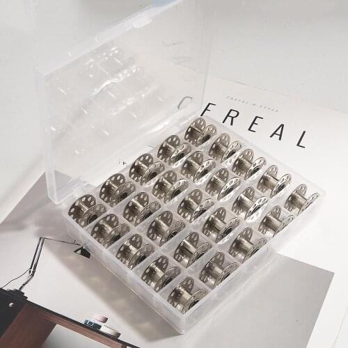 25pcs/set Sewing Machine Bobbins Spools Empty Bobbins Spools Sewing Machine Plastic Storage Box For Home Sewing Accessories Tool