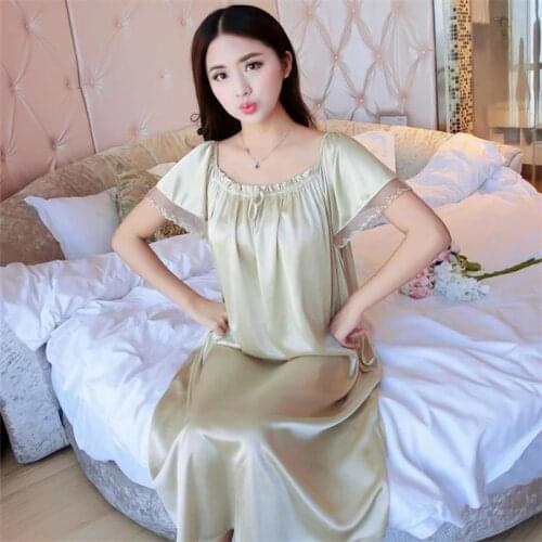 2018 NEW Summer Ice Silk Nightgown Female Home Service Loose Plus size Comfort Imitation Silk Sexy Pregnant Woman Nightdress Z37