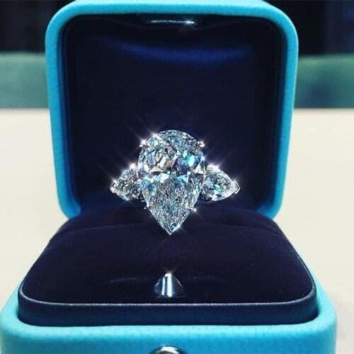 New Designer 3 Big Waterdrop Shape Zircon Wedding Rings For Women Trendy Silver Color Female Jewelry Engagement Birthday Gifts