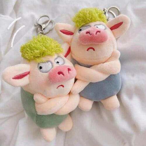 Adorable Animal Keychain Exquisite Workmanship Green Hair Plush Animal Angry Pig Doll Pendant for Decoration