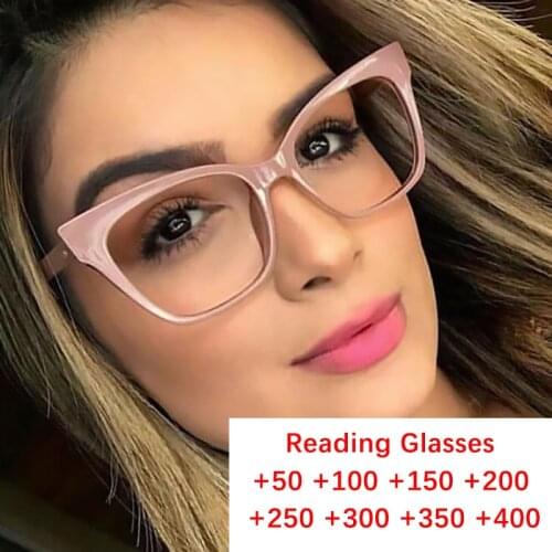 Female Reading Glasses Luxury Brand Designer Oversized Cat Eye Glasses Clear Lens Presbyopia Reader Eyewear Frames Black OCULOS