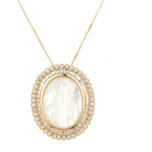 OMYFUN Factory Price Women Necklace Collar Gold Color Mother of Pearl Virgin Mary Pendant Necklace Fashion Female Joyeria Colar