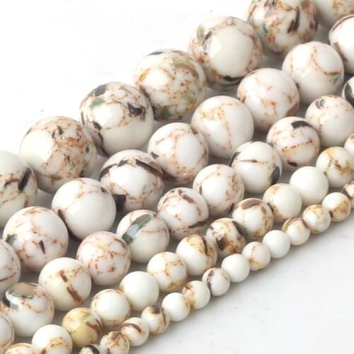 Wholesale White Shell Howlite Mala Turquoises Round Loose Beads 15'' Strand 4 6 8 10 12mm for Jewelry Making DIY accessories