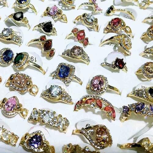 Wholesale Jewelry 10pcs Fashion Top Austria Cubic Zircon Rhinestones Gold Color Engagement Wedding Women Silver Color Rings