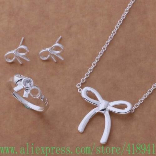 Silver Plated Jewelry Sets Earring 231 + Necklace 580 + Ring 144 /dxsamoza ayuajqba AS042
