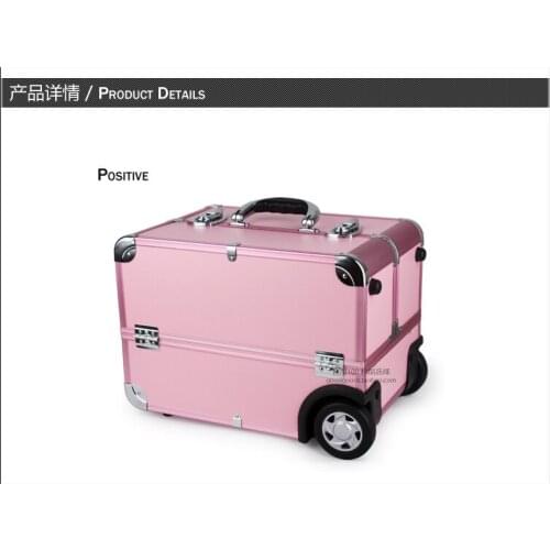 EMS Free Shi[pping Professional Cosmetic Case Trolley Beauty Box Makeup Case with wheels Pink