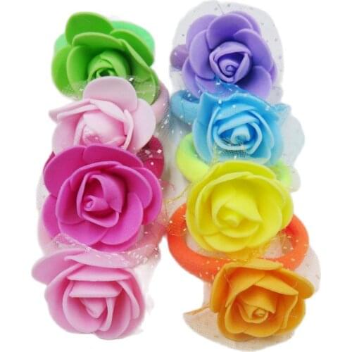 10PCS/LOT Pretty Rose Net Flower Elastic Hair Bands Toys For Girls Handmade Hair Tie Scrunchy Kids Hair Accessories For Women