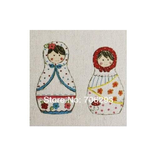 Hand dyed Cotton Linen Printed Quilt Fabric For DIY Sewing Patchwork Home Textile Decor 20x20cm Matryoshka doll