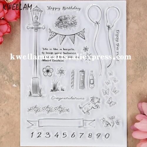 Happy Birthday Balloons Butterfly Flowers Scrapbook photo cards rubber stamp clear stamp transparent stamp 9062409