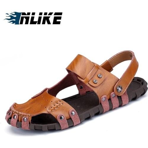 Men Sandals Slippers Genuine Leather Cowhide Male Summer Shoes